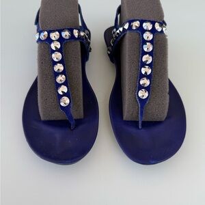 Pedro Garcia Royal Blue Elegant Sandals with Crystal Accents